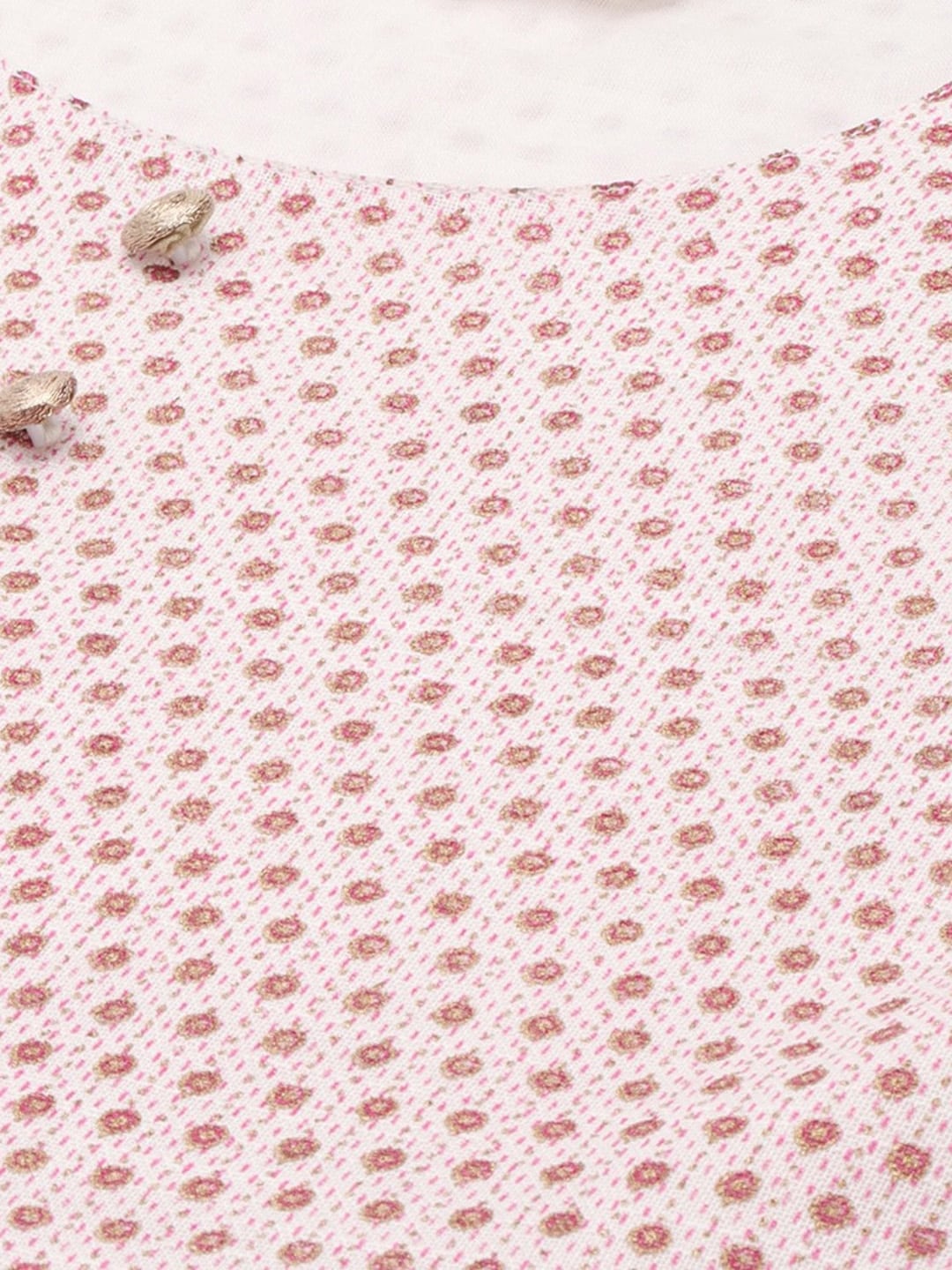 HERE&NOW Women White And Pink Polka Dot Print Cotton Anarkali Kurta With Dupatta | Grocsy