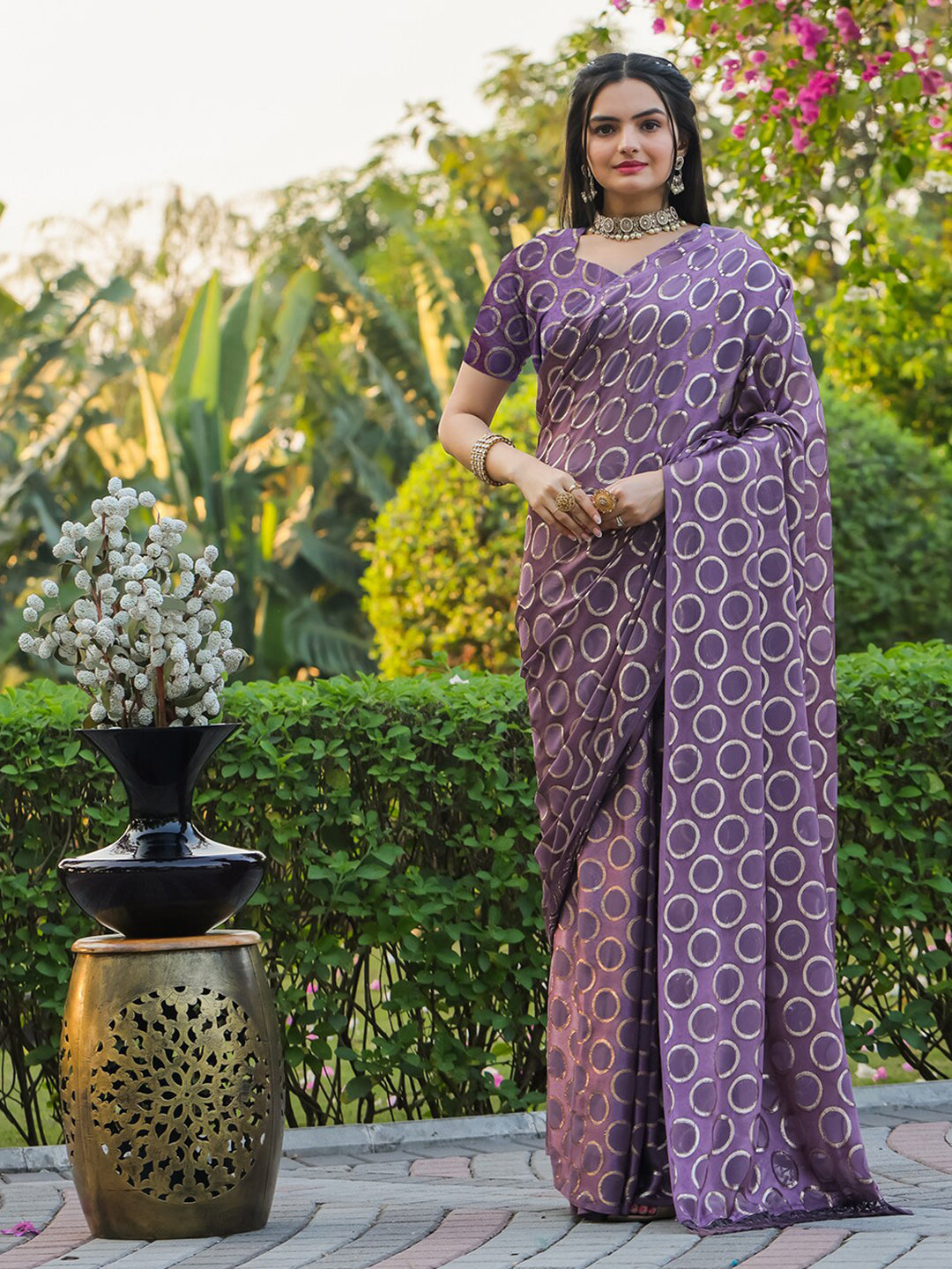 Tikhi Imli Geometric Woven Design Ready to Wear Saree | Grocsy