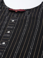 Sangria Women Black & White Striped Sequin Detail Kurta | Grocsy