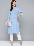 HERE&NOW Women Blue Solid Straight Kurta | Grocsy