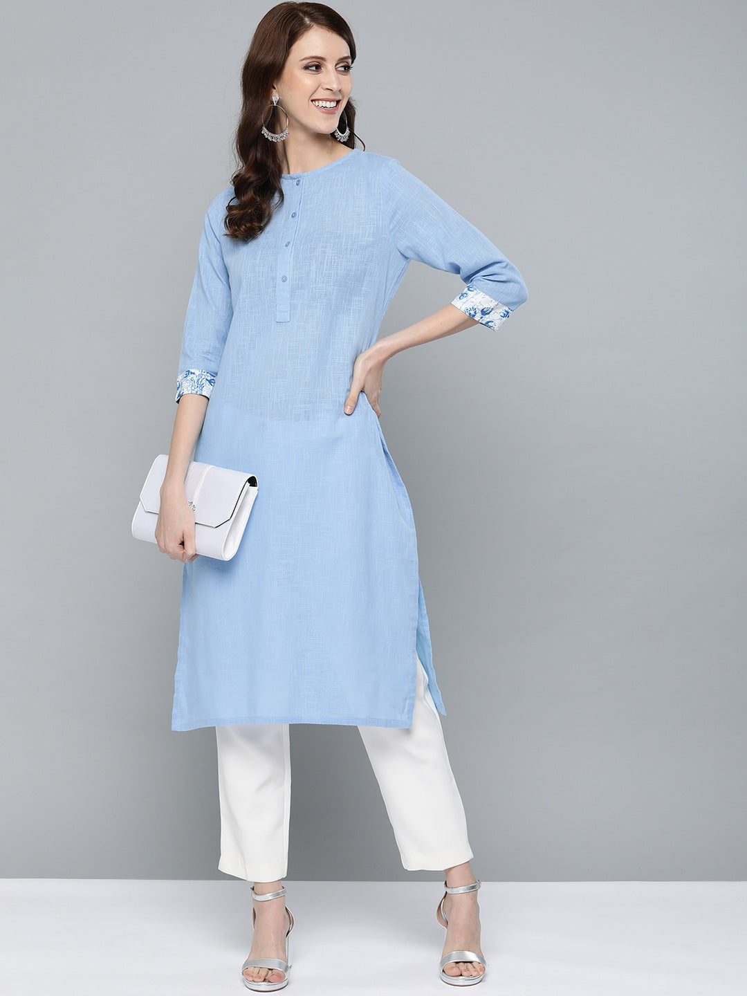 HERE&NOW Women Blue Solid Straight Kurta | Grocsy