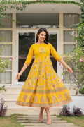 Juniper Women's Mustard Floral Printed Georgette Dress With Sequins | Grocsy