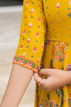 Juniper Women's Mustard Floral Printed Georgette Dress With Sequins | Grocsy