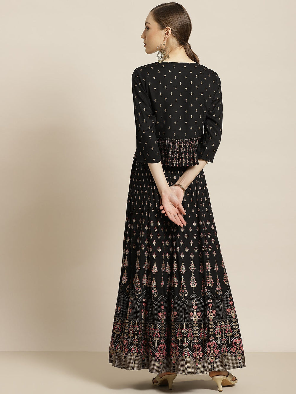 Juniper Women's Black Rayon Printed Flared Lehenga Choli Sets | Grocsy
