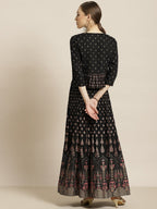 Juniper Women's Black Rayon Printed Flared Lehenga Choli Sets | Grocsy