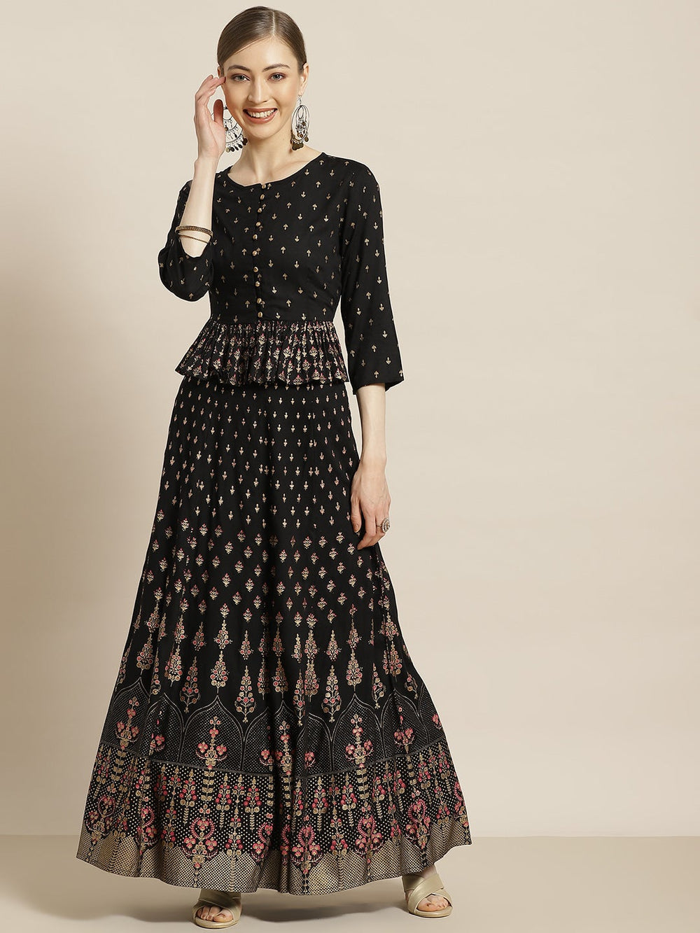 Juniper Women's Black Rayon Printed Flared Lehenga Choli Sets | Grocsy