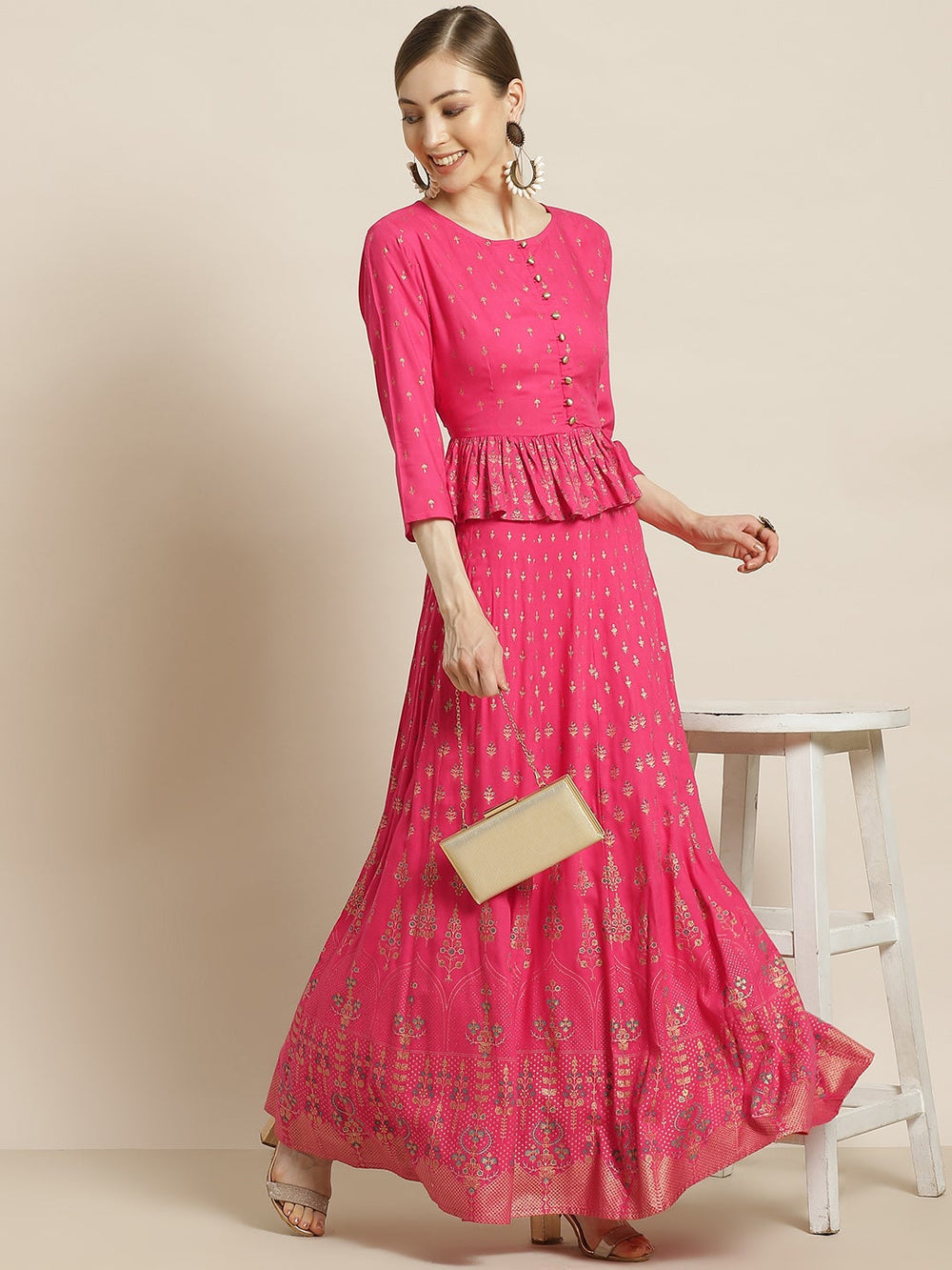 Juniper Women's Fuchsia Rayon Printed Flared Lehenga Choli Sets | Grocsy