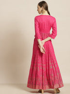 Juniper Women's Fuchsia Rayon Printed Flared Lehenga Choli Sets | Grocsy
