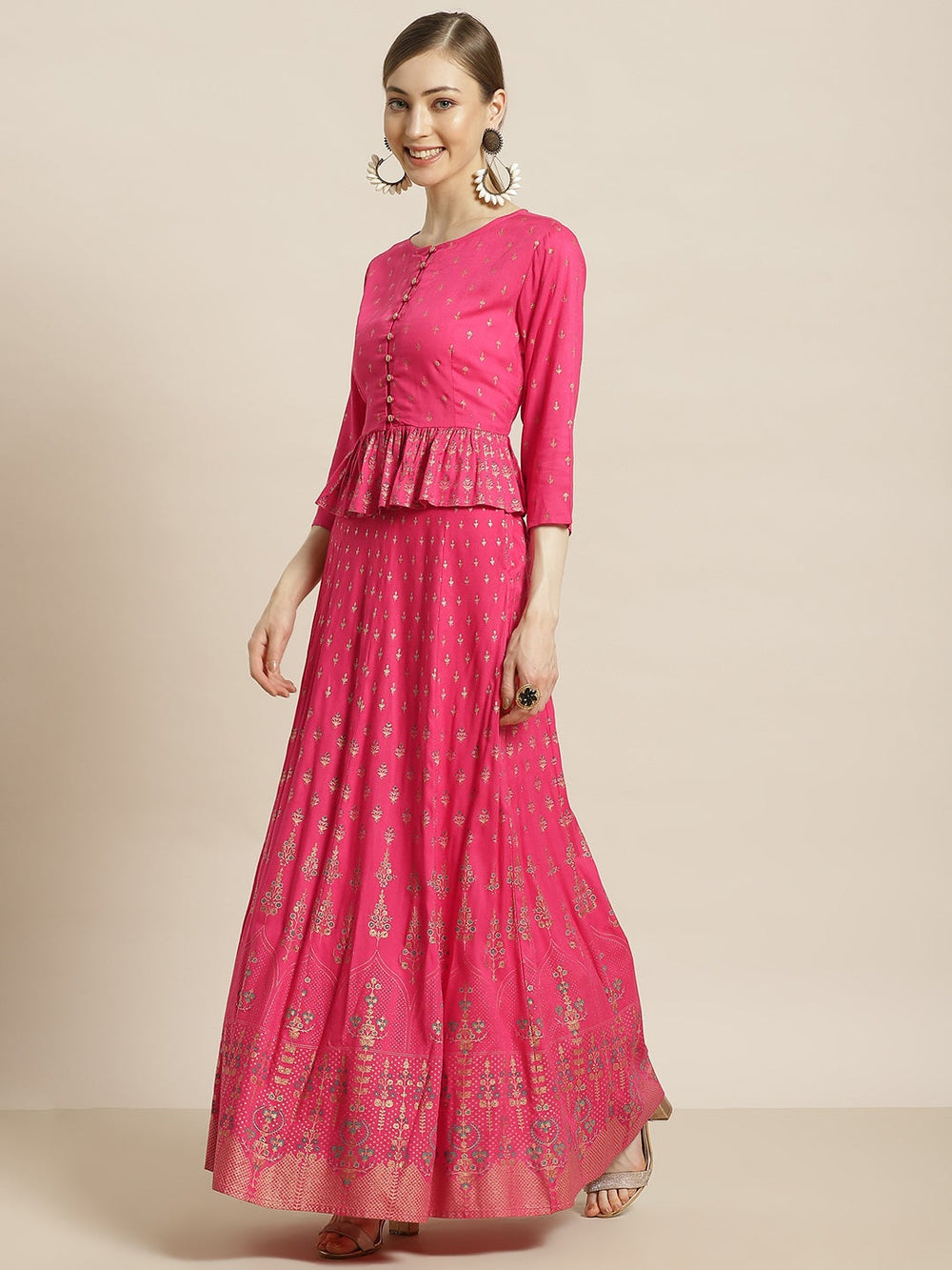 Juniper Women's Fuchsia Rayon Printed Flared Lehenga Choli Sets | Grocsy