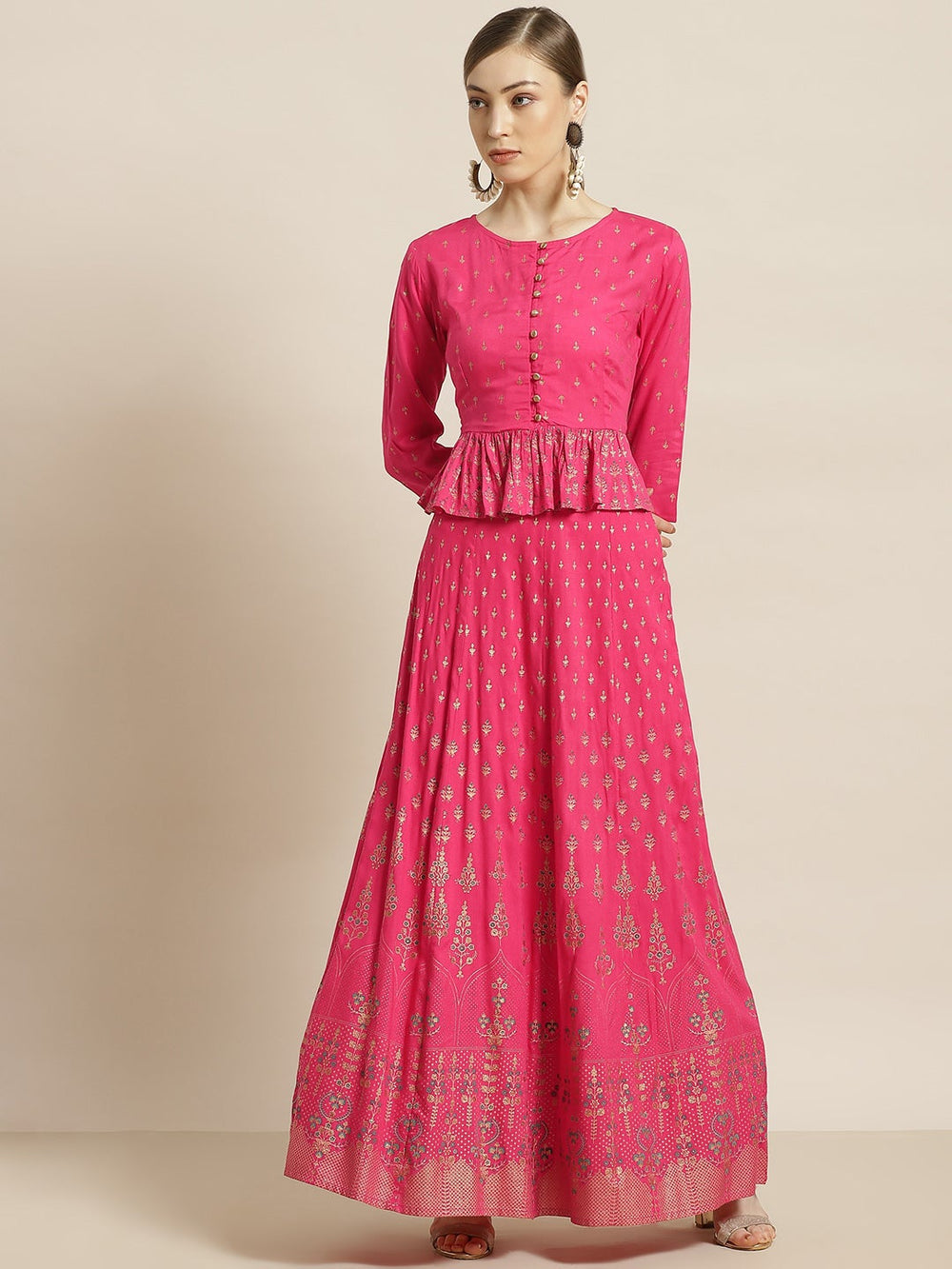 Juniper Women's Fuchsia Rayon Printed Flared Lehenga Choli Sets | Grocsy
