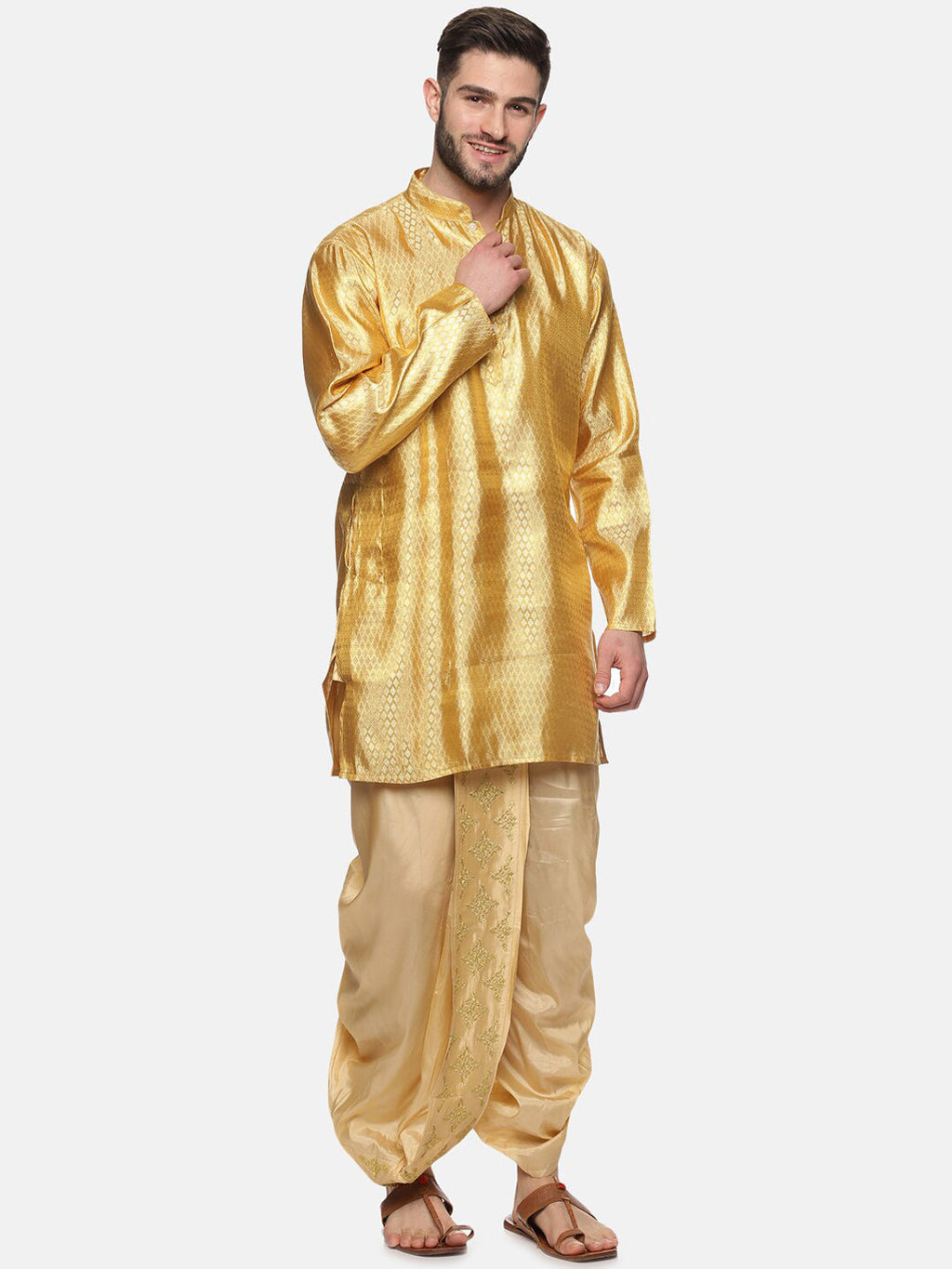 Sethukrishna Golden Embroidered Dhoti Pant For Men | Grocsy