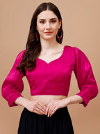 Tikhi Imli Pink Sweetheart Neck Puff Sleeves Saree Blouse | Grocsy