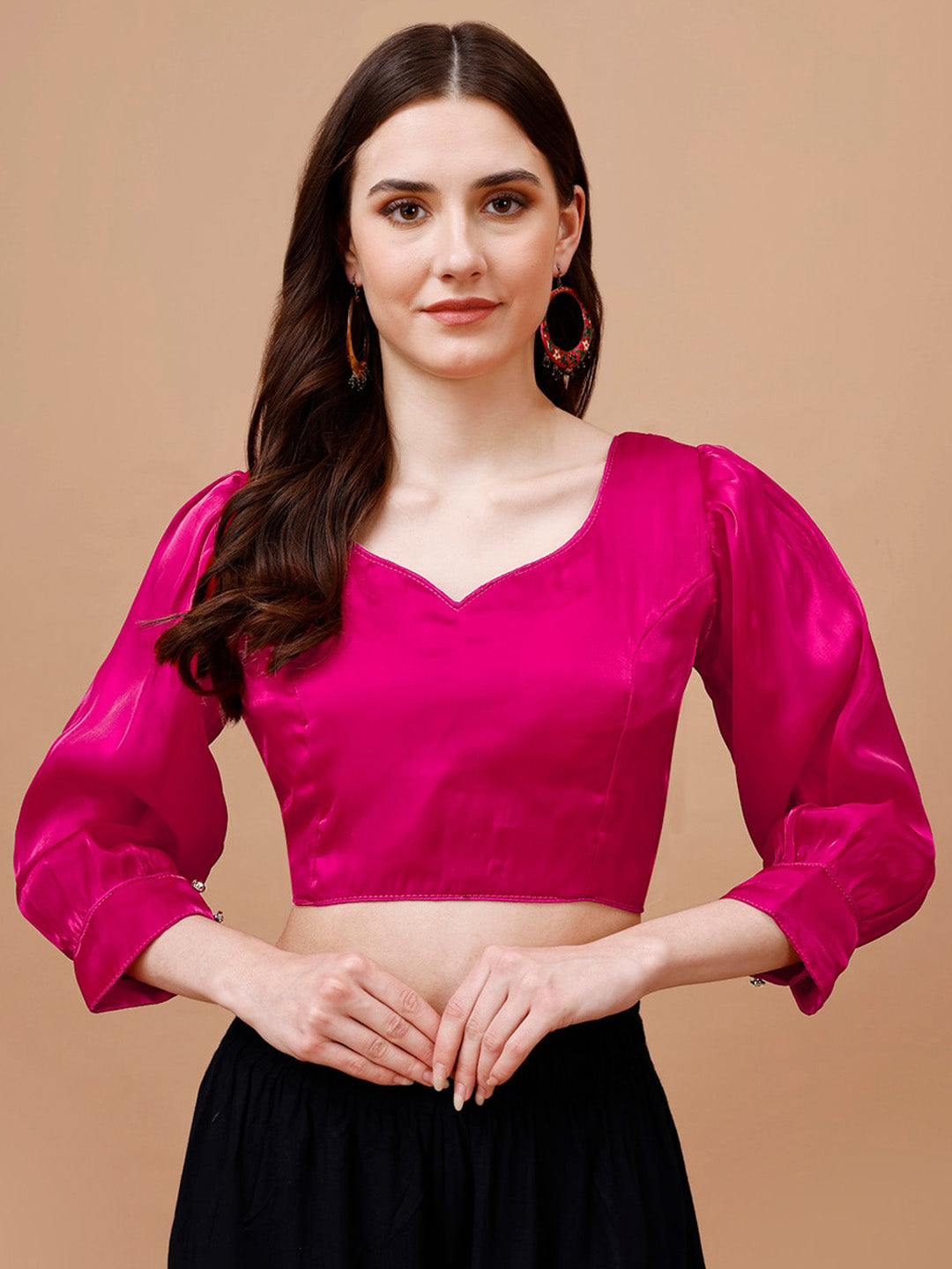 Tikhi Imli Pink Sweetheart Neck Puff Sleeves Saree Blouse | Grocsy