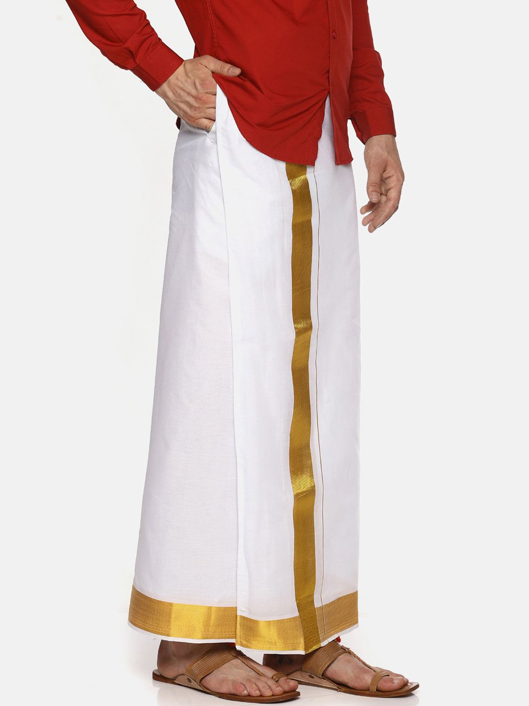 Sethukrishna Men White Solid Double Layer Readymade Dhoti | Grocsy