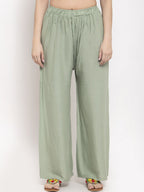 TAG 7 Women Sage Green & Steel Grey Pack of 2 Solid Flared Palazzos | Grocsy