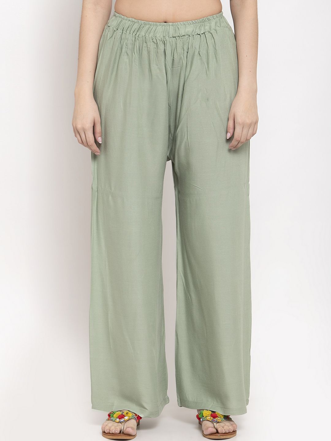 TAG 7 Women Sage Green & Steel Grey Pack of 2 Solid Flared Palazzos | Grocsy