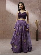 House of Panchhi Lavender Organza Floral Printed Lehenga choli & Dupatta | Grocsy