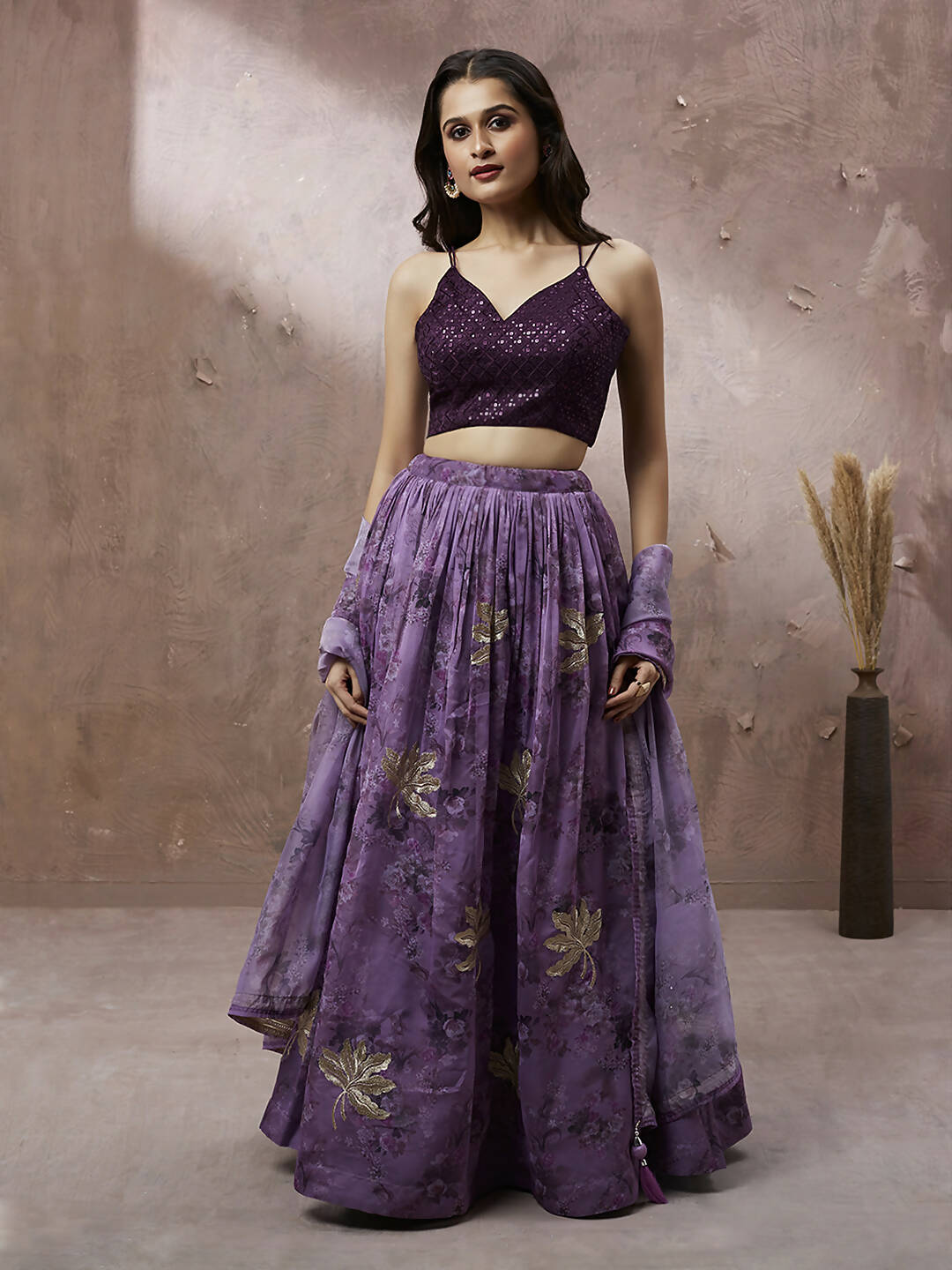 House of Panchhi Lavender Organza Floral Printed Lehenga choli & Dupatta | Grocsy