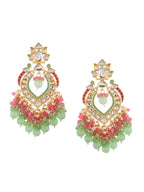 Shoshaa Gold-Polished Green & Pink Enamel Kundan-Studded Drop Earrings | Grocsy