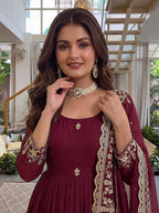 Teeya Creation New Trendy Stylish Wedding Wear Embroidered Anarkali Set - Maroon | Grocsy