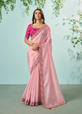 Light Pink Organza Texture Saree With Unstitched Blouse Piece - Norita Ikshita | Grocsy