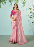 Light Pink Organza Texture Saree With Unstitched Blouse Piece - Norita Ikshita | Grocsy