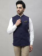 Even Apparels Pure Wool Nehru Jacket - Navy | Grocsy