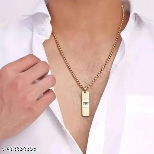 Tehzeeb Creations Brass Bhagwan Ram Name Pendant In Golden Colour | Grocsy