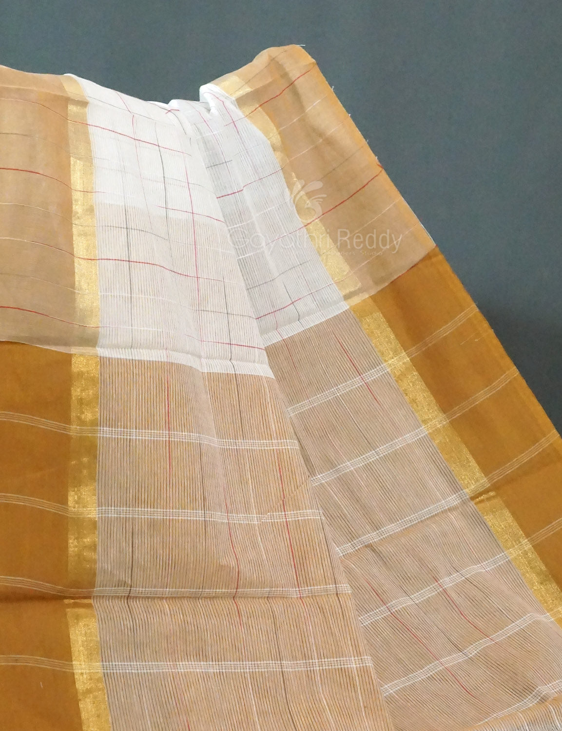 Dual Shade of Milk White And Light Brown Pure Mangalgiri Cotton By Gayathri Reddy Designer Studio | Grocsy