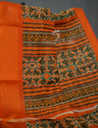 Shades of Dark Green And Orange Colour Patola Print Semi Chanderi Saree By Gayathri Reddy Designer Studio | Grocsy