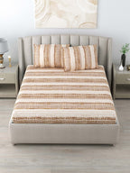 DREAM WEAVERZ Beige & Brown Striped Pure Cotton 220 TC King Bedsheet With 2 Pillow Covers | Grocsy