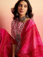 Sangria Floral Printed Pure Cotton Kurti With Sharara & Dupatta | Grocsy