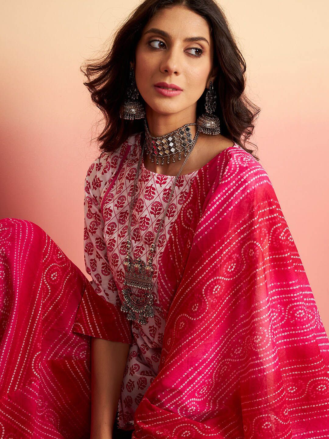 Sangria Floral Printed Pure Cotton Kurti With Sharara & Dupatta | Grocsy