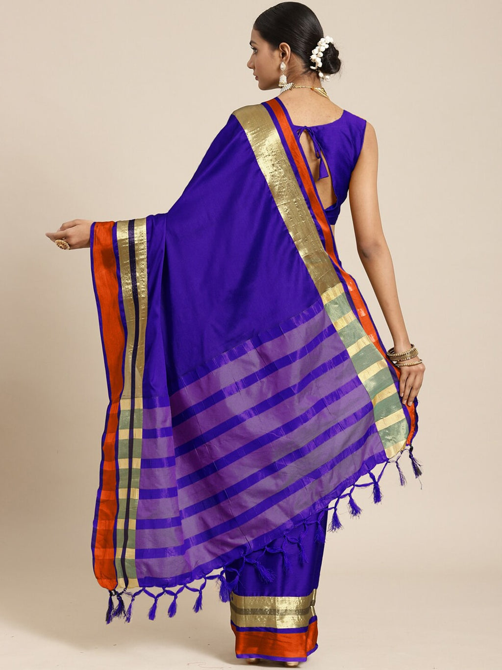 Saree Mall Blue & Copper-Toned Zari Silk Blend Uppada Sarees | Grocsy
