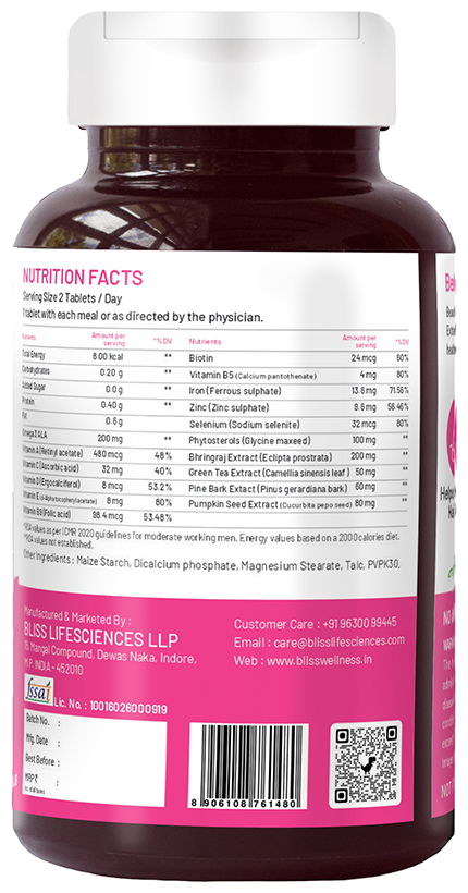 Bliss Welness Hair Vitamins Veg Tablet | Grocsy