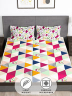 Story@home Arena Pink & Green Geometric Printed 180 TC Queen Bedsheet & 2 Pillow Covers | Grocsy