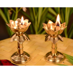 CraftVatika Brass Lotus Shape Pillar Diya Oil Lamp Stand Showpiece | Grocsy