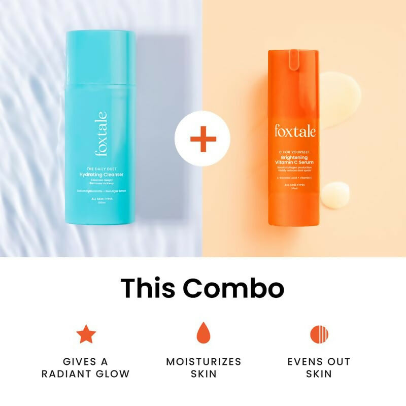 Foxtale Hydrate & Glow Skin Care Kit for Glowing Skin: Cleanser Hydrating Face Wash + Vitamin C Face Serum | Grocsy