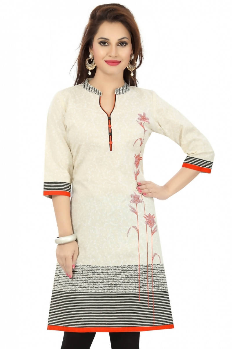 Snehal Creations Contemporary Beauty Off White Cotton Short Tunic For Women | Grocsy