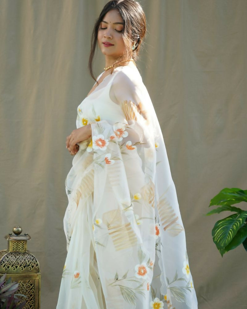 Vamsee Menka Yellow Organza Saree | Grocsy