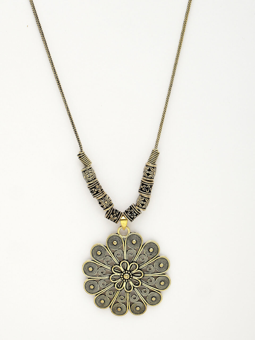 NVR Women's Gold-Polished Floral Shape Pendant with Chain | Grocsy