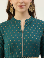 FIORRA Women's Turquise Poly Crepe Flared Kurta With Dupatta | Grocsy