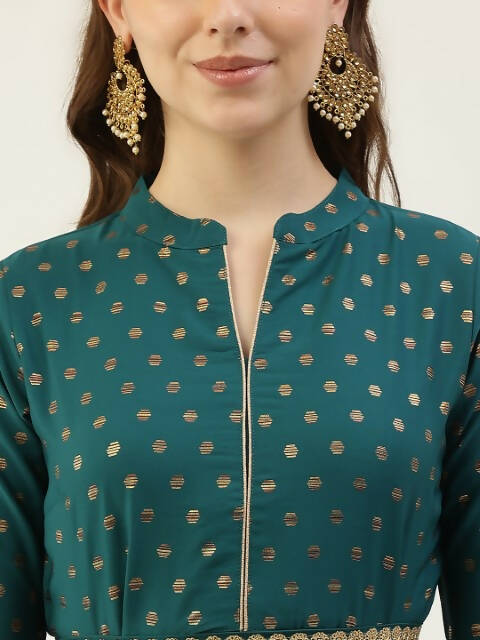 FIORRA Women's Turquise Poly Crepe Flared Kurta With Dupatta | Grocsy