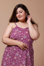 Miravan Women's Plus Size Purple Floral Printed Shoulder Strap Midi Dress | Grocsy