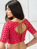 Amodini Designer Studio Women's Banarsi Brocade Pink Blouse | Grocsy