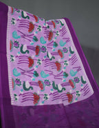 Shades Of Lavender And Purple Pure Munga Cotton Block Print Saree By Gayathri Reddy Designer Studio | Grocsy