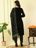 Myshka Women's Black Velvet Kurta & Trousers With Dupatta Party Sets | Grocsy