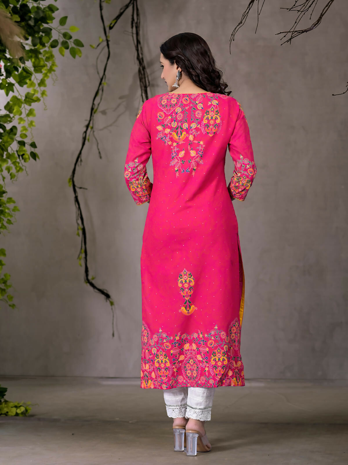 Juniper Women's Pink Thread Embroidered Liva Rayon Kurta With Sequins & Beads | Grocsy