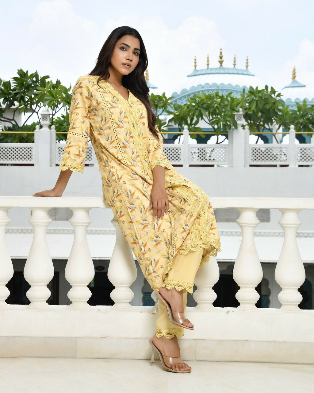 Vaasva Women's Yellow Cotton Printed Kurta Pant Set | Grocsy