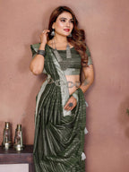 Anaita Green Weaving Linen Cotton Saree With Blouse | Grocsy